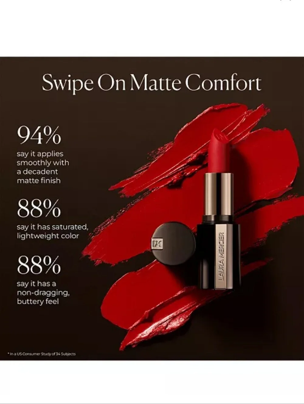 🌺Laura Mercier Flame Challis Caviar Smoothing Matte Lipstick Transfer Proof